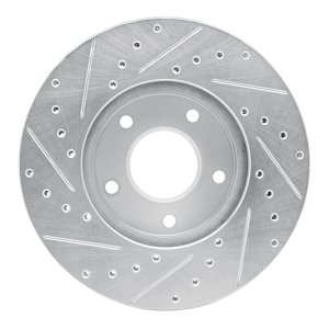 Nissan X-Trail Brake Rotor (1) - Front Right - R1 Concepts - Drilled & Slotted - Silver - `02-`07